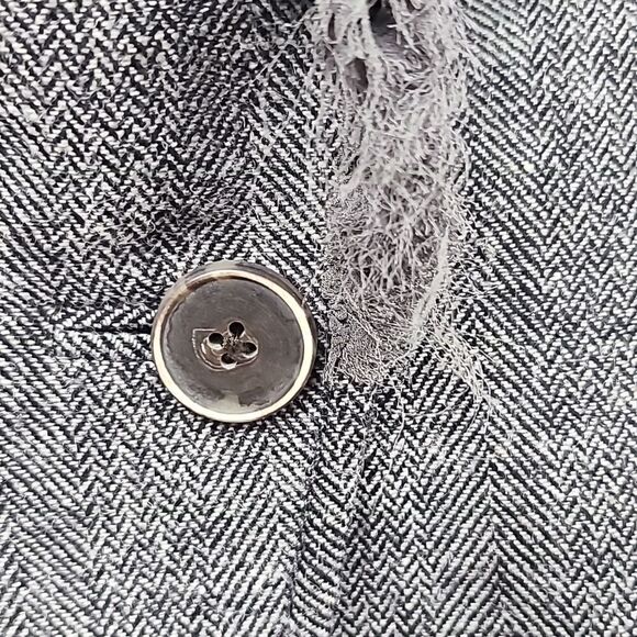 Banana Republic Wool Tweed Herringbone Ruffle Collar Blazer Gray Suit Jacket 0 - Picture 9 of 16